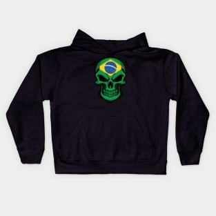 FLAG OF BRAZIL ON SKULL EMBLEM Kids Hoodie